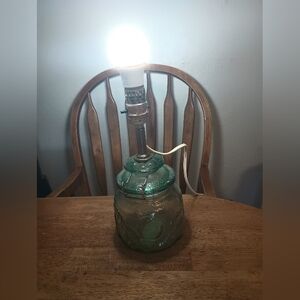 Vintage Lamp. Home Interiors. Hinged, Aqua Colored Jar. Fruit Design